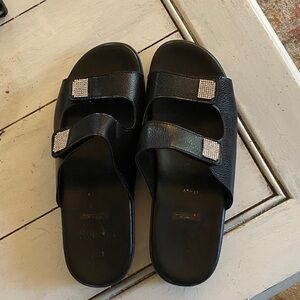 Made in Italy Black Slide Sandals with Silver Accents size 10